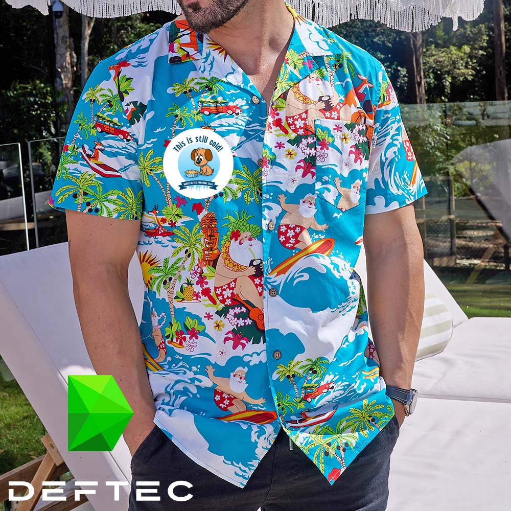 Deftec Custom Xmas Shirts - Blue Surfing Santa