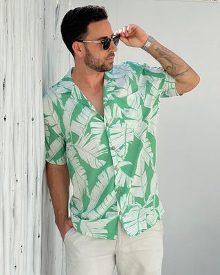 Noosa Groove Mens Hawaiian Resort Shirt Banana Leaf Print