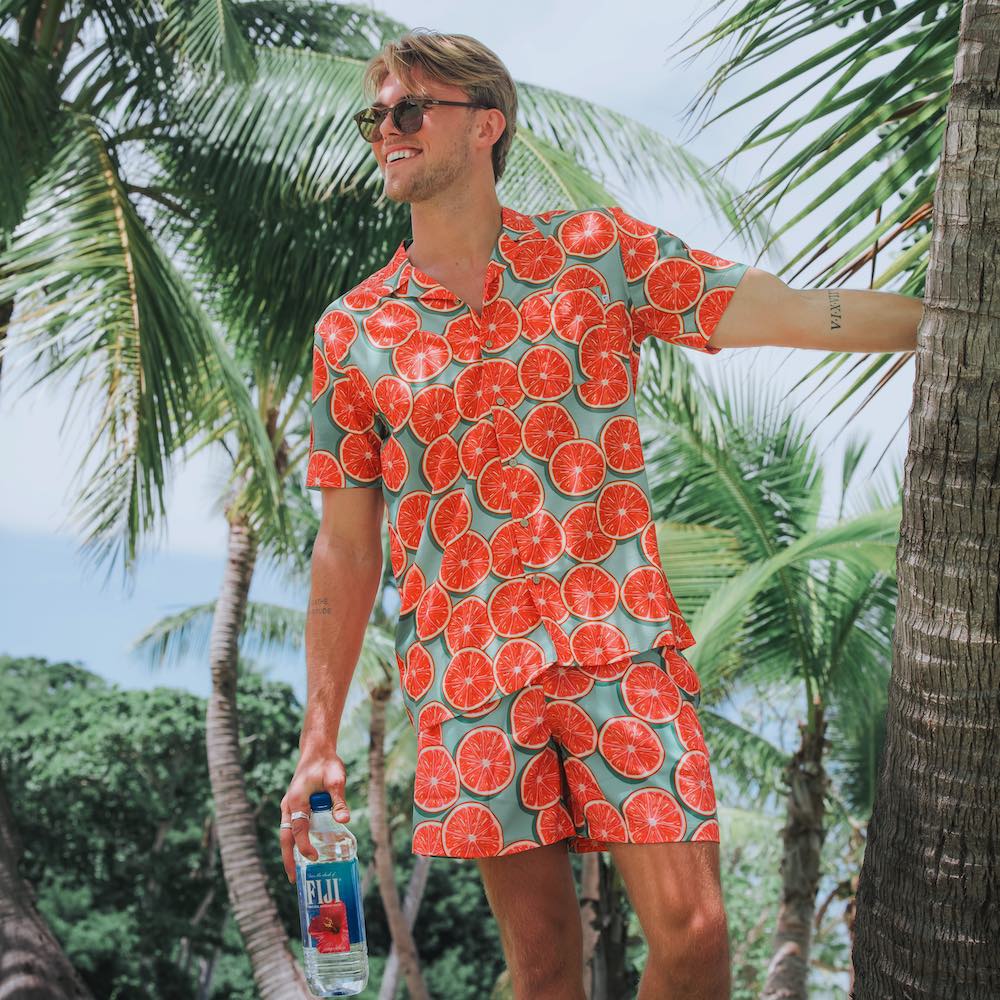 Mens Hawaiian Shirt & Shorts Set Grapefruit print