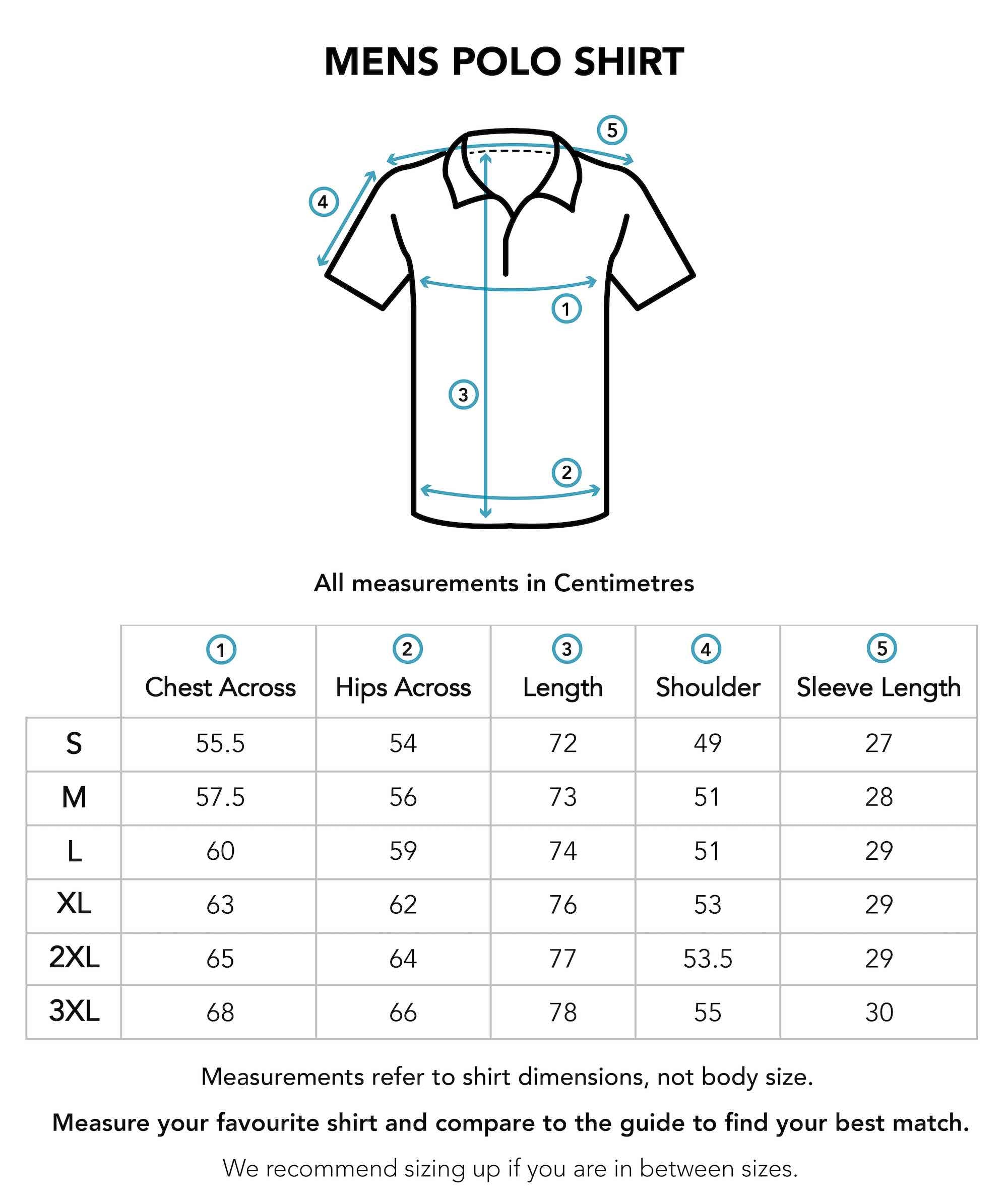 Mens Polo Shirt Size Chart