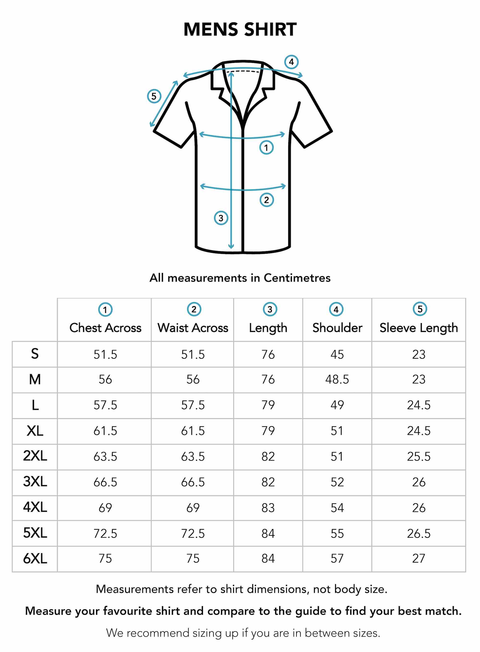 Mens Shirt Size Chart