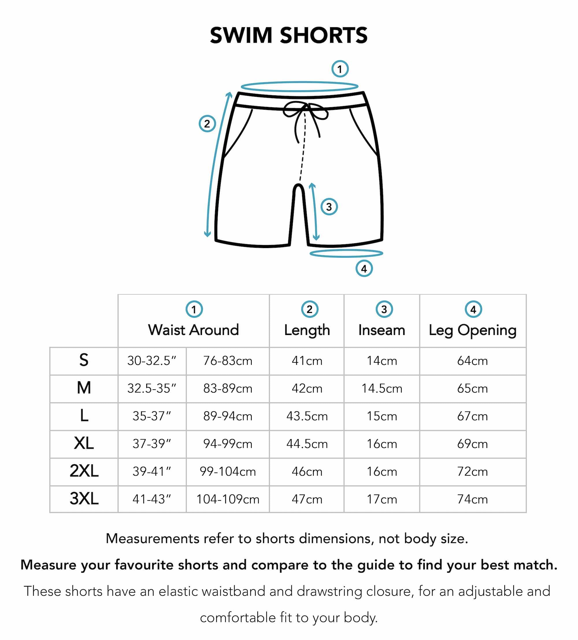 Mens Swim Shorts Size Chart