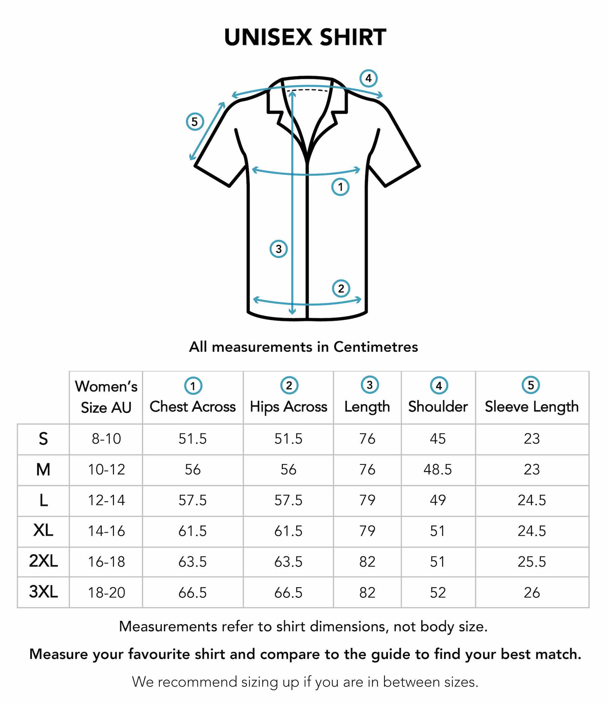 Unisex Shirt Size Chart